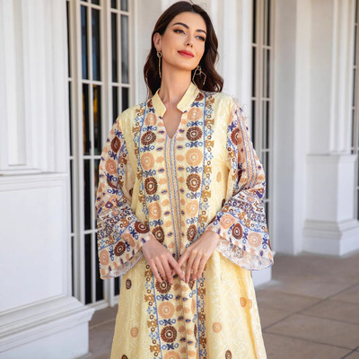 241107女装长袍绣花布印花烫钻女长裙连衣裙Abayas