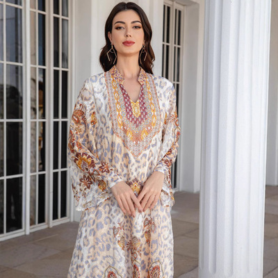 241108女装长袍绣花布印花烫钻女长裙连衣裙Abayas