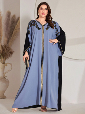 大码女装300斤时尚直筒连衣裙蓝色big size. H型到脚踝的长款裙子