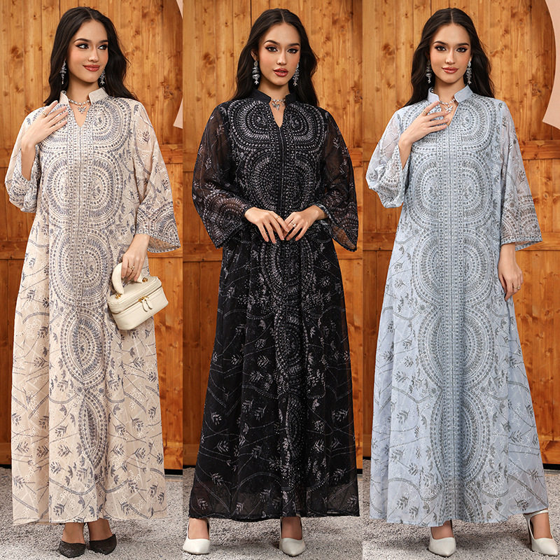中东摩洛哥连衣裙迪拜印花烫钻时尚休闲Moroccan long dress长裙