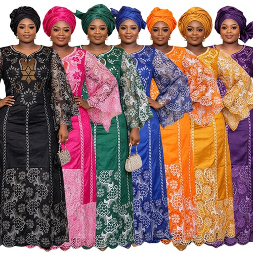 非洲大码女装Bazan蕾丝长袍连衣裙african long dress clothing