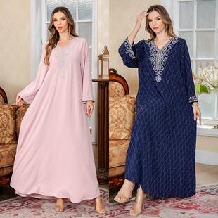 阿拉伯刺绣长袍Muslim服饰长裙优雅迪拜长裙女装