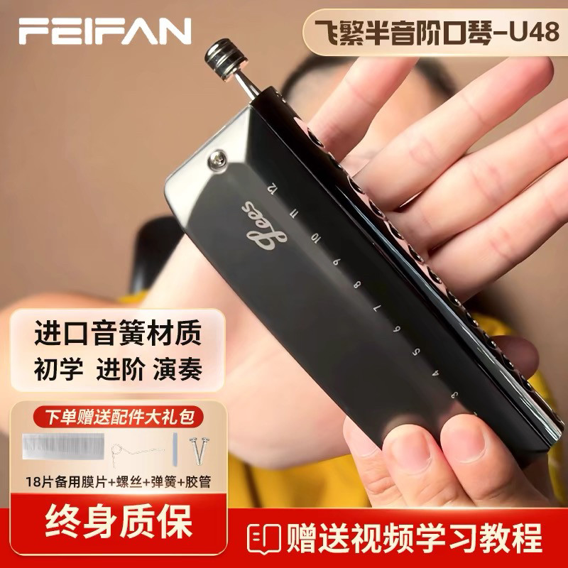FEIFAN飞繁半音阶口琴12孔C调专业演奏Le-u48成人学生初学者入门