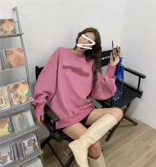 Real price real shot loose crew neck versatile letterpress sweater