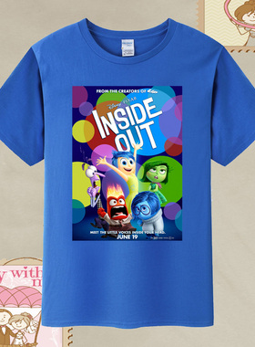 蓝色 inside out 头脑特工队卡通上衣 儿童短袖T恤男童女孩上衣服