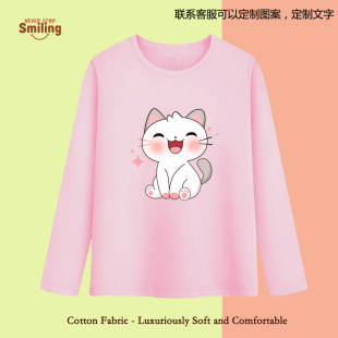 女童装可爱的小猫咪长袖t恤男孩打底衫中小学生上衣 儿童衣服表演
