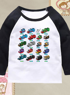 春装托马斯小火车儿童衣服小孩上衣5男女童纯棉中小童长袖T恤黑色