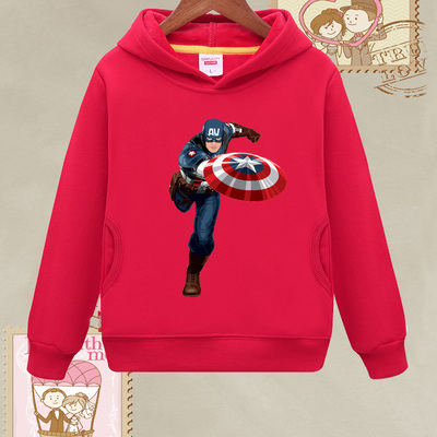 美国队长男童带帽卫衣2025秋冬女孩加绒加厚童装12岁大童儿童上衣