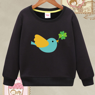 小鸟卫衣男加绒青少年初中生12学生15岁无帽女孩大童冬装外套圆领