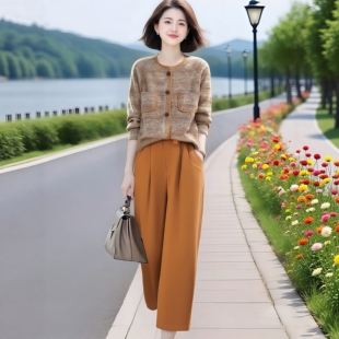 超好看休闲裤 针织毛衣开衫 两件套秋 原创品牌轻奢套装 素韵订制女装
