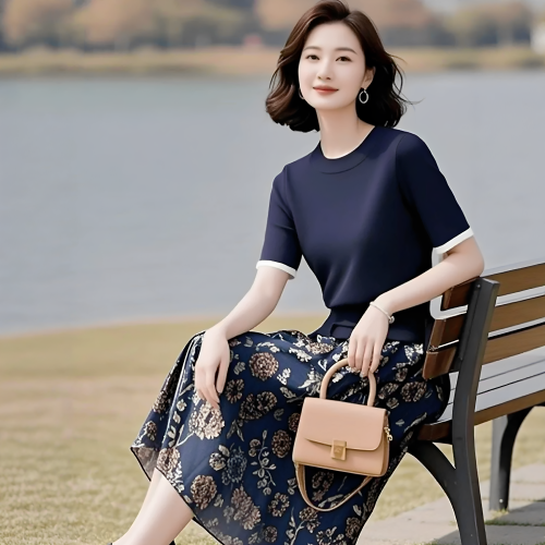 素韵订制女装原创品牌高级感轻奢针织上衣短袖超好看半身裙两件套
