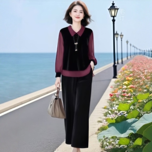 秋季 套装 原创品牌高级感假两件拼接上衣超好看直筒裤 素韵订制女装
