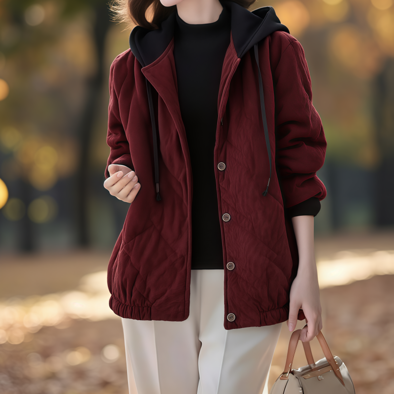 素韵订制女装原创品牌高级感轻奢复古连帽显瘦夹棉短外套秋冬棉服