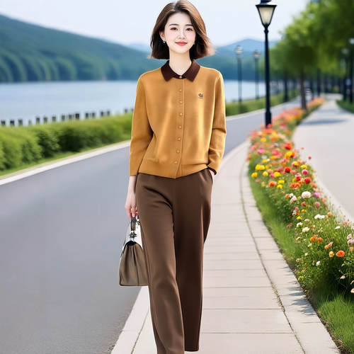 素韵订制女装原创品牌轻奢撞色针织衫上衣超好看休闲裤两件套秋季