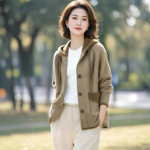 素韵订制女装 洋气显气色连帽针织外套秋冬 原创品牌高级感轻奢时尚