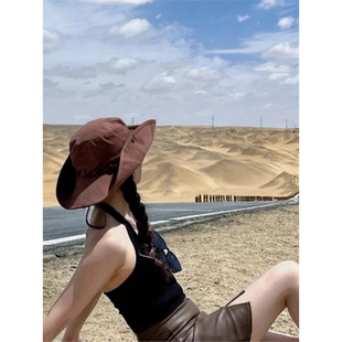 西部牛仔帽大西北敦煌沙漠青海防晒帽女旅游穿搭登山渔夫帽遮阳帽