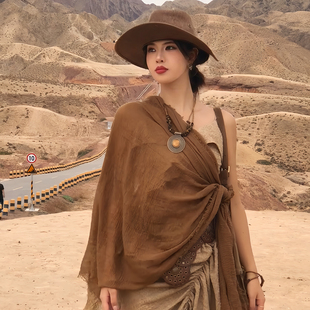 废土风棉麻丝巾敦煌大西北新疆川西沙漠旅游穿搭埃及头巾披肩纱巾