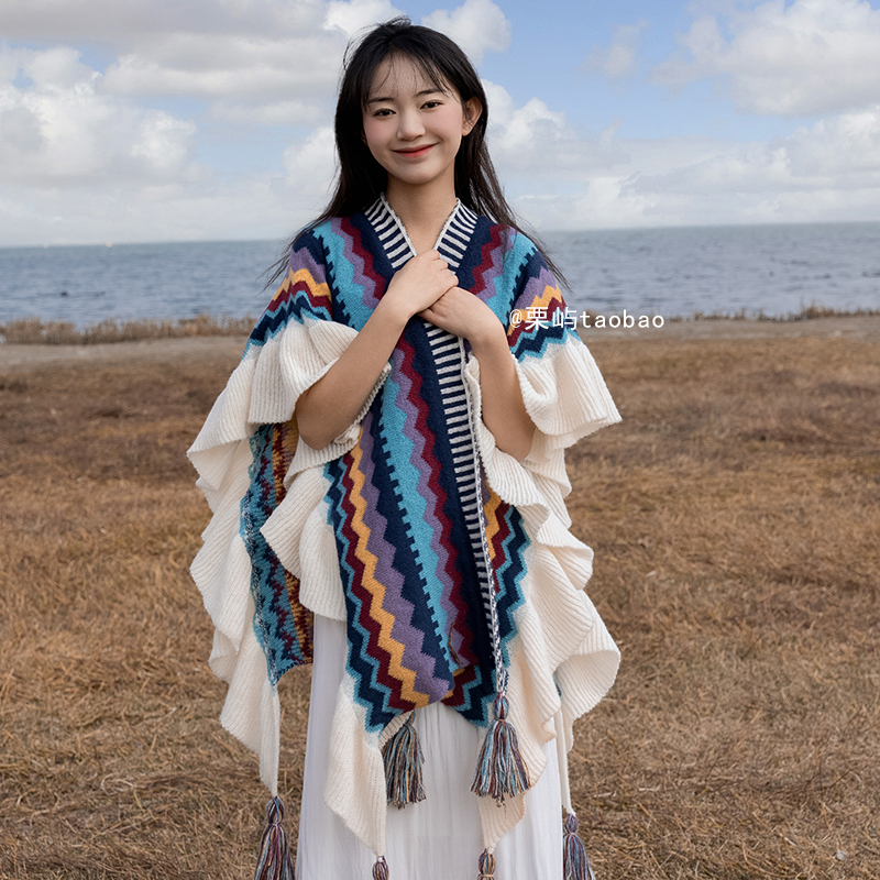 栗屿春秋荷叶边民族风女