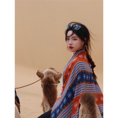 民族风青海大西北甘肃敦煌沙漠披肩旅拍新疆草原旅游穿搭防晒丝巾