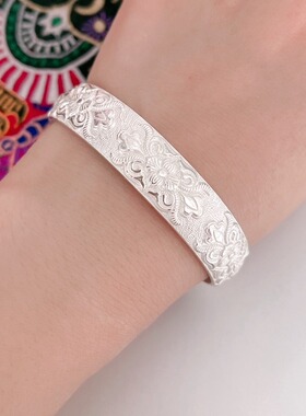 民族风女999足银手工手镯包顺丰