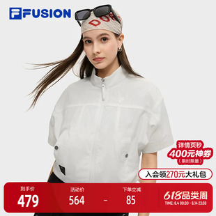 FILA FUSION斐乐潮牌梭织短袖外套女2025秋新款时尚宽松短款上衣