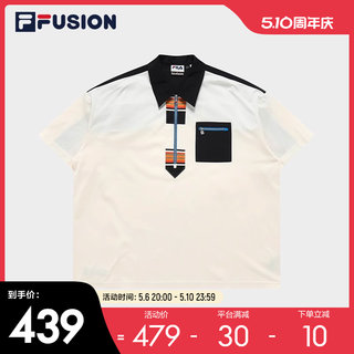 FILA FUSION斐乐潮牌男子针织短袖POLO衫2023夏新款时尚休闲上衣