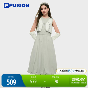 FILA FUSION斐乐潮牌女子梭织连衣裙2025秋季新款时尚修身背心裙