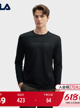 FILA 斐乐官方男子针织长袖衫2024冬新款时尚简约休闲基础黑色长T