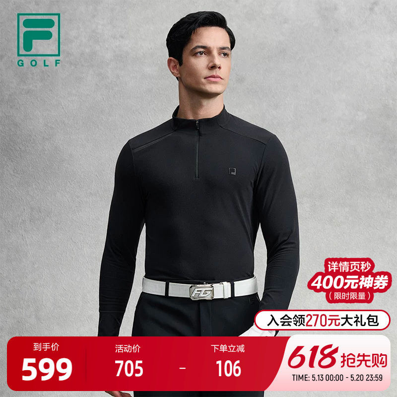 FILA 斐乐官方男子针织长袖上衣2025冬新款高尔夫运动基础加