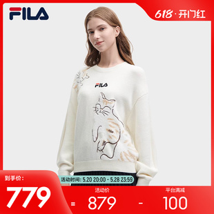 休闲宽松套头猫猫毛衣 2023冬季 时尚 新款 FILA 斐乐官方女子编织衫