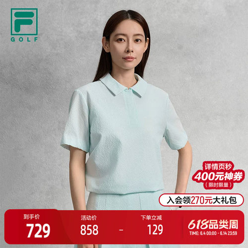 FILA 斐乐官方女子梭织短袖POLO衫2025秋新款高尔夫运动宽松上衣