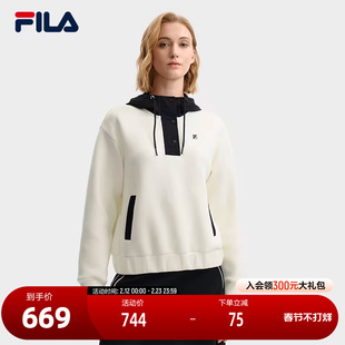 FILA 斐乐官方女子连帽卫衣2025冬新款时尚休闲舒适撞色针织上衣