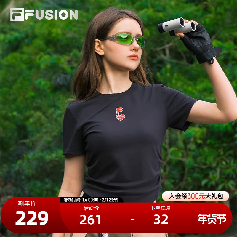 FILA FUSION斐乐女士针织短袖衫2025夏季新款时尚休闲收腰纯棉T恤,运动服/休闲服装,运动T恤,淘宝优惠券,粉丝福利购,淘宝优惠卷