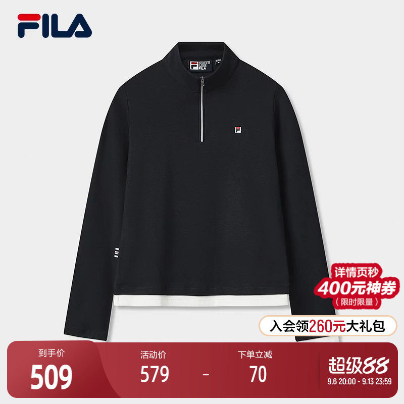 FILA斐乐针织长袖t恤女26秋季官方热力服时尚休闲半拉链修身长T