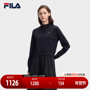 FILA 斐乐官方女子连衣裙2026春新款时尚休闲宽松假两件拼接裙子