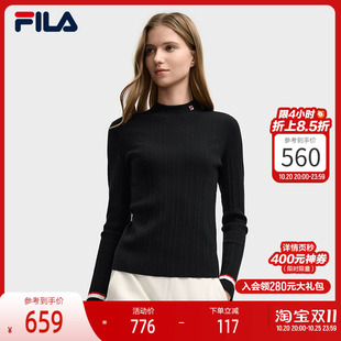 FILA 斐乐官方女子编织衫2025冬新款时尚简约修身小高领套头毛衣