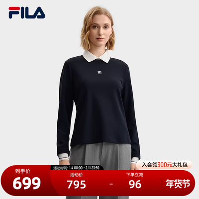 FILA Emerald斐乐女子针织长袖POLO衫2025冬新款时尚休闲基础上衣