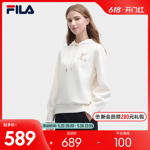 斐乐官方女子针织连帽上衣2023冬新款 FILA 时尚 休闲猫咪图案卫衣