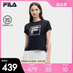 新款 T恤 时尚 衫 2024夏季 斐乐官方女子针织短袖 休闲纯棉蝙蝠袖 FILA