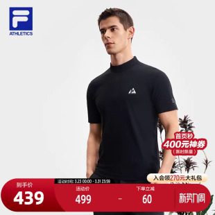 新款 FILA 2025夏季 衫 户外运动半拉链基础T恤 斐乐官方男子针织短袖