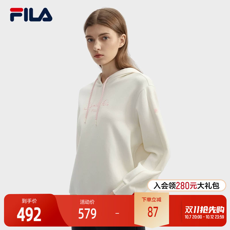 FILA 斐乐官方女子连帽卫衣冬时尚休闲宽松针织长袖上衣