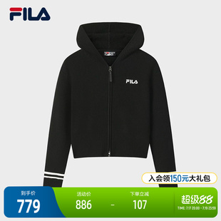 FILA 斐乐官方女士编织衫2025冬季新款休闲宽松连帽拉链毛衣开衫
