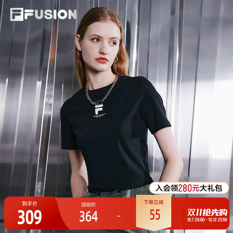 FILA FUSION斐乐潮牌女子短袖T恤夏季短款时尚休闲修身针织上衣