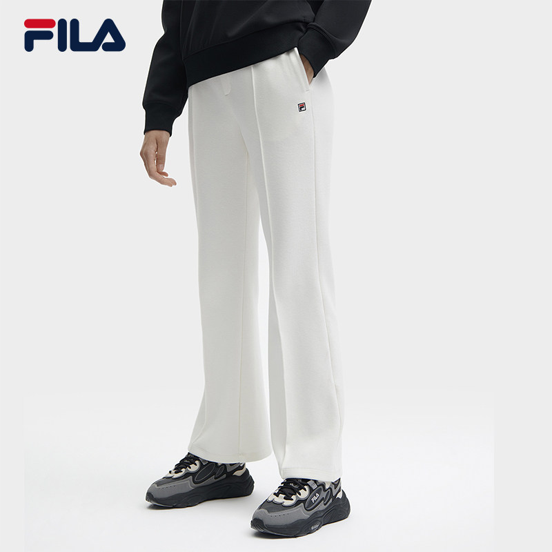 FILA斐乐女士时尚通勤针织长裤冬季白色休闲修身喇叭裤女