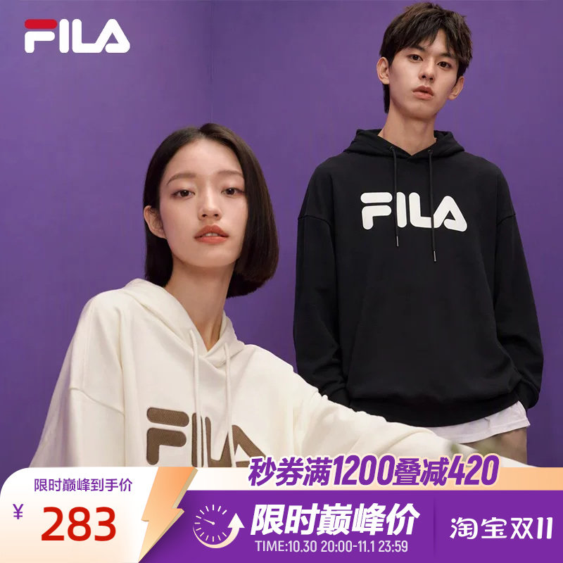 FILA斐乐官方女款连帽运动卫衣情侣秋季新款宽松加绒保暖休闲上衣