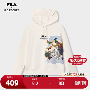 休闲舒适针织长袖 时尚 上衣 斐乐官方女子连帽卫衣2025冬新款 FILA