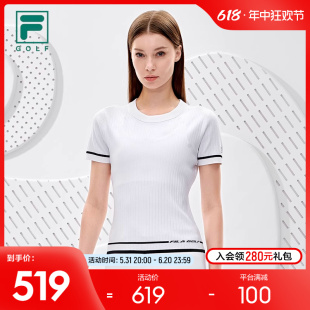 修身 FILA 斐乐女子编织衫 2022秋季 运动高尔夫 圆领短袖