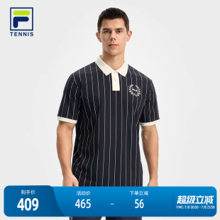 FILA 斐乐官方男子针织短袖POLO衫2025秋新款网球运动竖条纹上衣