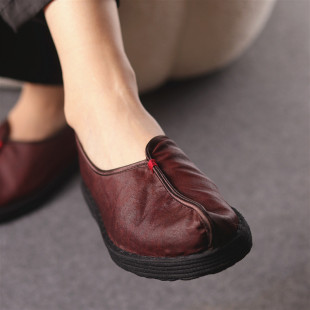 新中式100桑蚕丝老料红云纱|老北京纯手工软底布底千层底布鞋女