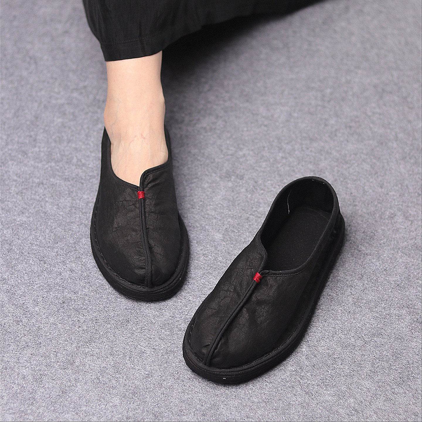 新中式纯黑龟裂纹香云纱老北京千层底布鞋女夏季一脚蹬软底不累脚,女鞋,传统布鞋,淘宝优惠券,粉丝福利购,淘宝优惠卷